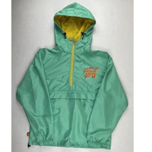 Dutch Bros 1/4 Zip Hooded Pullover Windbreaker Jacket Green Lightweight Small - Picture 2 of 8